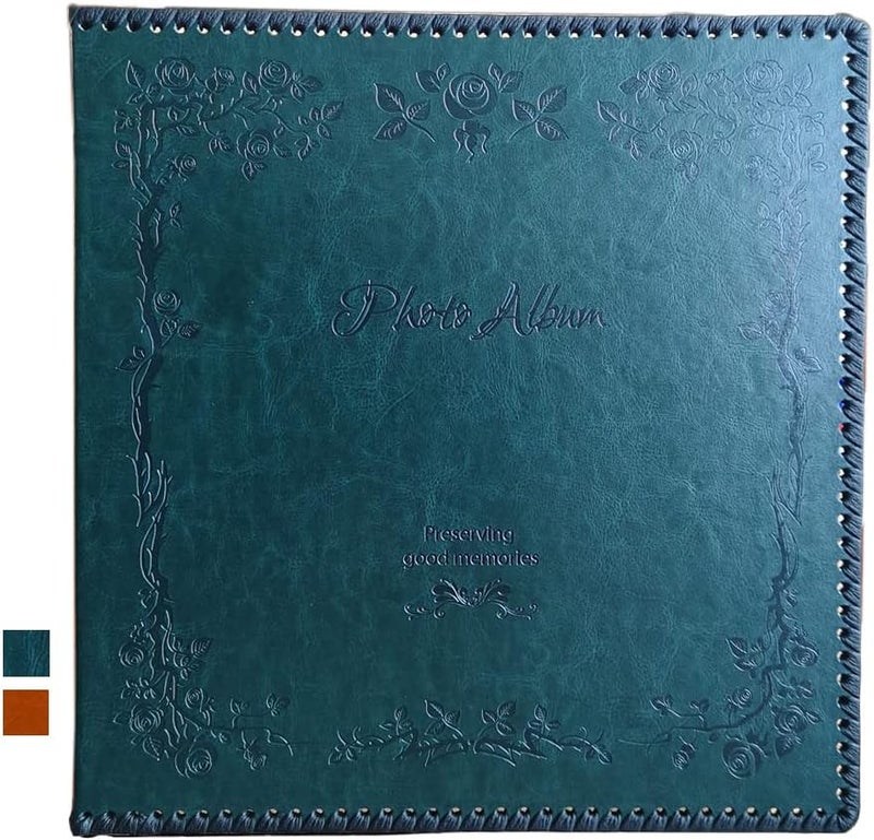 TOTOCAN Photo Album Self Adhesive Pages, Large Self-Stick Page Picture Album Leather Vintage Inspired Cover, Hand Made DIY Albums Holds 3X5, 4X6, 5X7, 6X8, 8X10 Photos (11.6"x10.8" 40pgs, DarkGreen) - Image 1